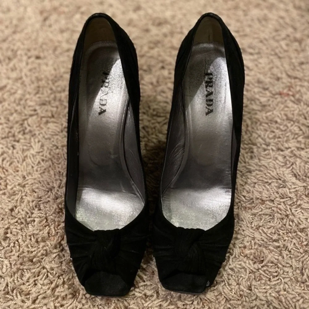 PRADA Suede Wedge Heel Pumps Black Y2K 90’s